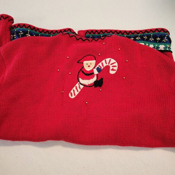 Vtg Parisian Works Christmas Cardigan Santa Christmas Tree Beaded Embellished M - Picture 3 of 12
